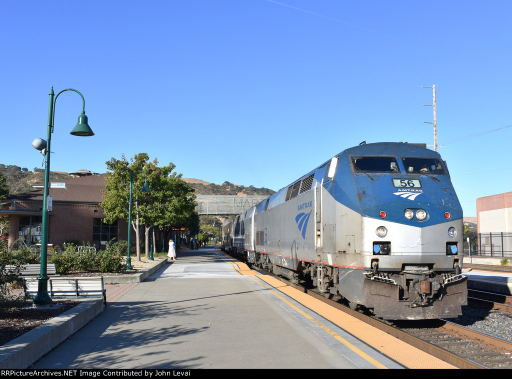 Amtrak Train # 6 arriving into Martinez Station behind P42DC # 56 and 152